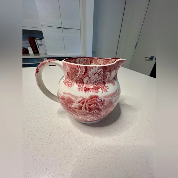 Woods Ware English Scenery milk jug pitcher, cream and red transferware china - Picture 2 of 5